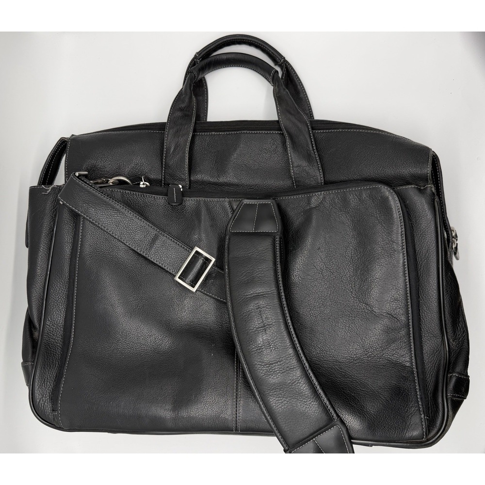 Johnston & Murphy J & M Black Pebbled Leather Briefcase Laptop‎ Messenger Bag